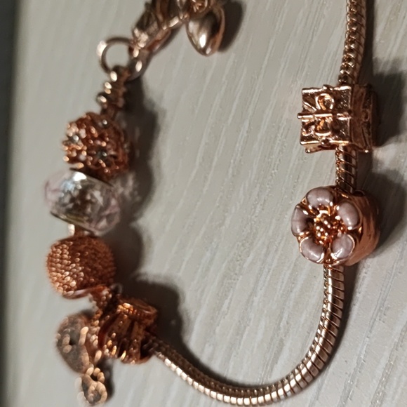 Rose Gold Bracelet Slide Beads Rhinestone Heart Padlock Mesh Snake Chain - Picture 7 of 7